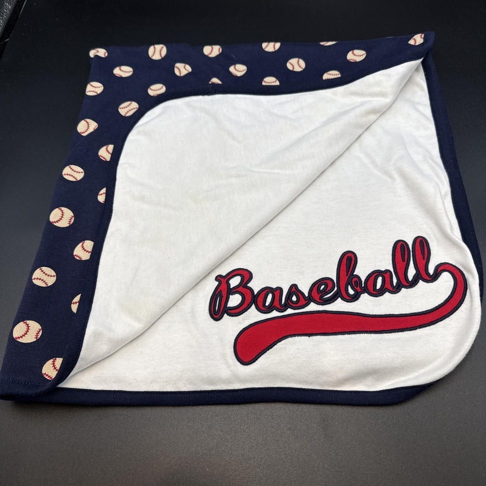2015 GYMBOREE BABY BLANKET Baseball‎ Reversible Blue White/red